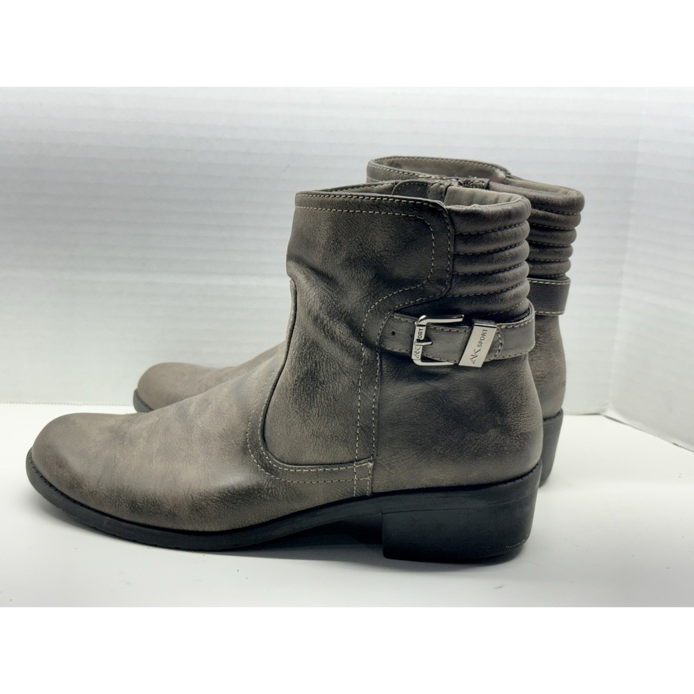 Anne Klein Sport Women's Sz 9.5 Taupe/Brown Lanette Moto Buckle Ankle Boots